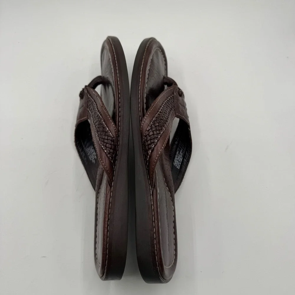 Tommy Bahama Anchors Away Mens Sz 11 D Brown Leather Woven Flip Flop Sandals